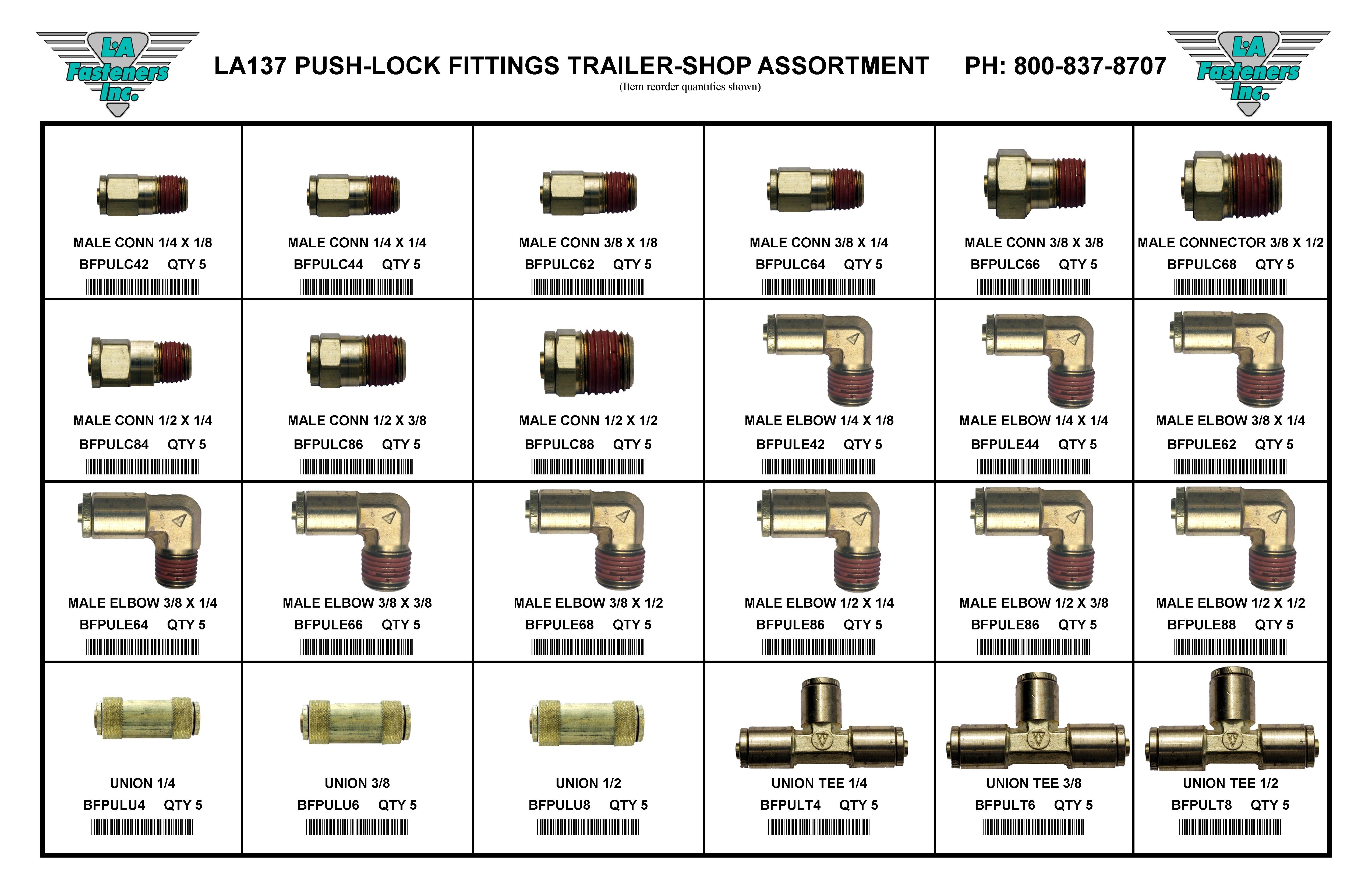 ASSORTMENTS-ALKON PUSHLOCK FITTINGS FOR TRAILER